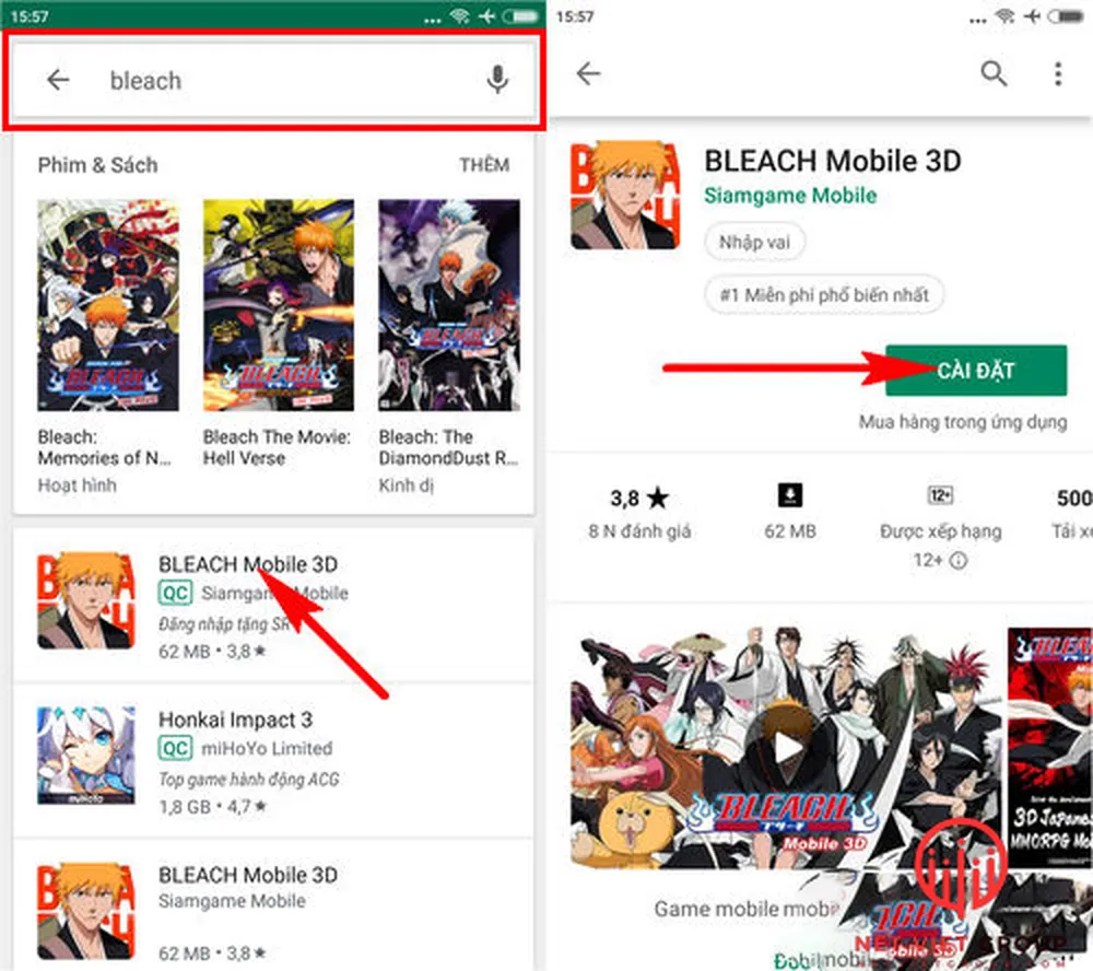 Cách tải Bleach Mobile 3D Android